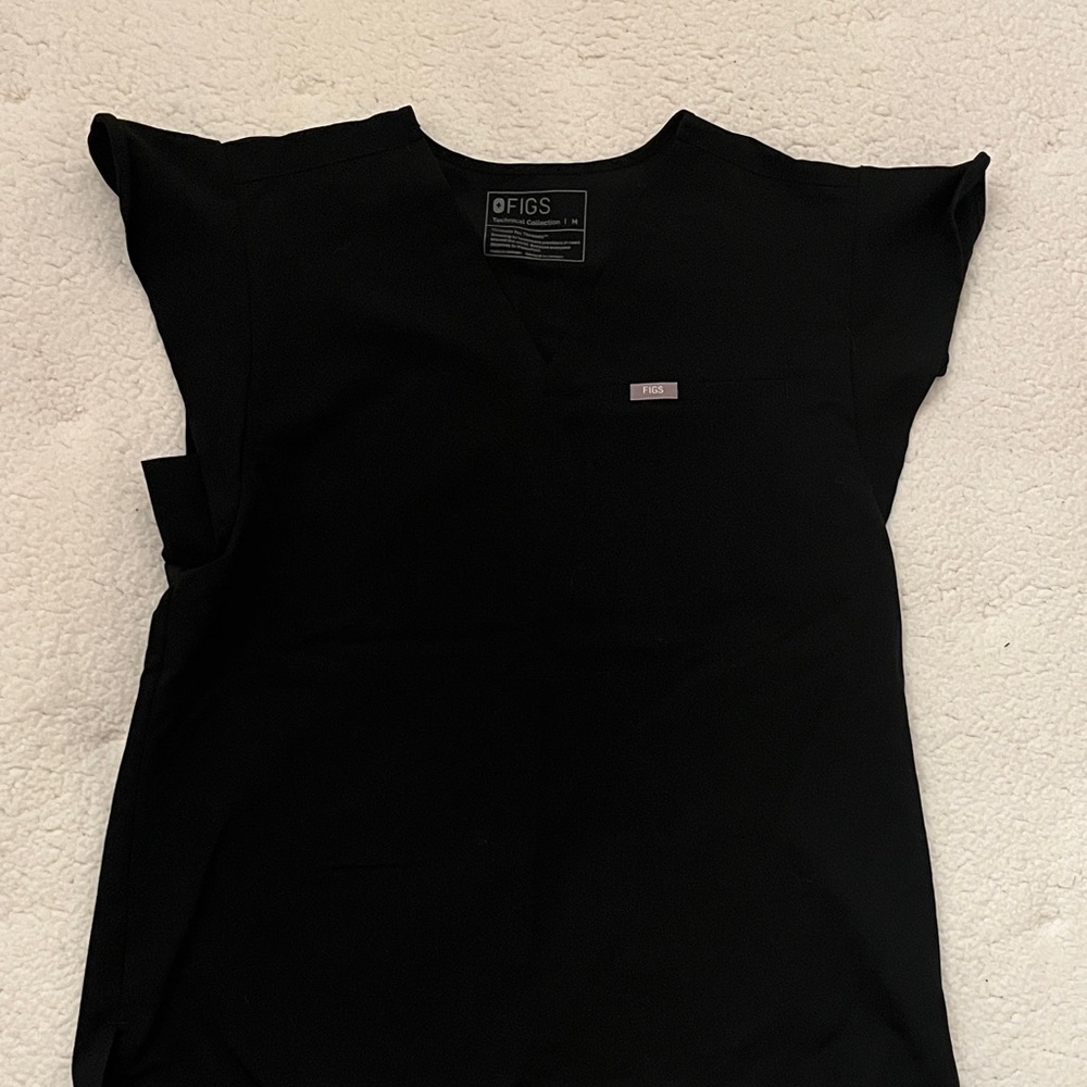 Figs Women's Black Flutter Cap Sleeve Scrub Top